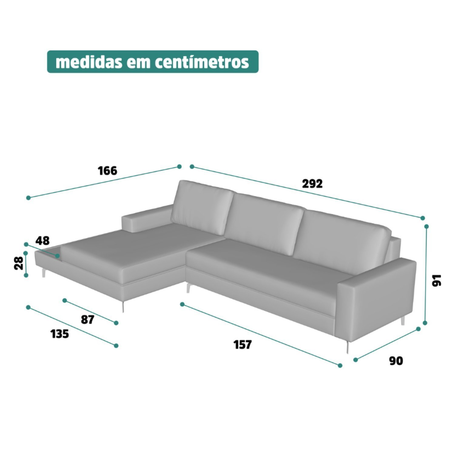 Sofá em Linho 292cm Chaise Esquerdo e Deck Loft - 3