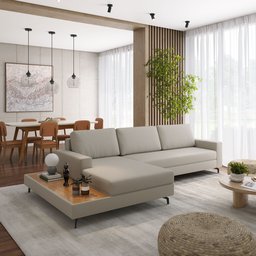 Sofá em Linho 292cm Chaise Esquerdo e Deck Loft - 1