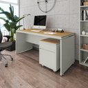 Ver imagem 1 de Conjunto de Escritório 2 Peças Mesa Gaveteiro 2 Gavetas Oslo Cor: Fendi e Freijó