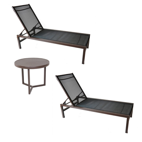 Kit com 2 Espreguiçadeiras em Alumínio e Tela Sling com Mesa Lateral para Piscina