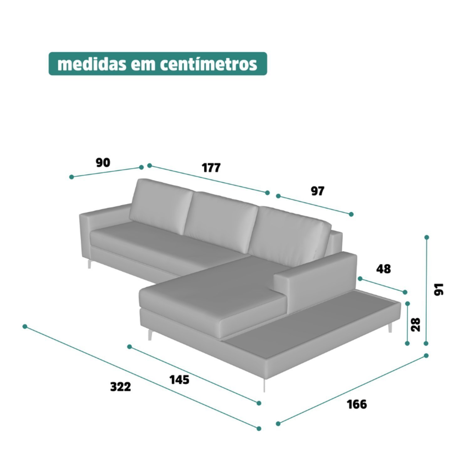 Sofá em Linho 322cm Chaise Direito e Deck Loft - 3