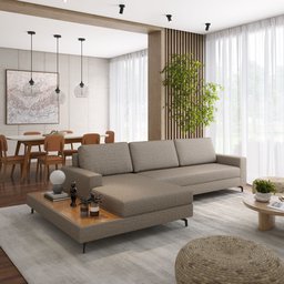 Sofá em Linho 322cm Chaise Esquerdo e Deck Loft - 1
