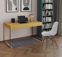 Ver imagem 1 de Escrivaninha Industrial Malta 137x53 Ferro Dourado Tampo Canela