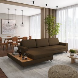 Sofá em Linho 322cm Chaise Esquerdo e Deck Loft - 1