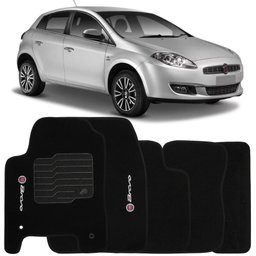 Jogo de Tapete Automotivo Carpete Fiat Bravo 2011 À 2016 Soft Logo Bordado Preto 5 Peças - 2