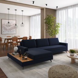 Sofá em Linho 322cm Chaise Esquerdo e Deck Loft - 1