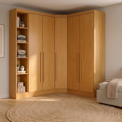 Guarda-Roupa Modulado de Canto Oblíquo 5 Portas e Cantoneira 100% MDF Cairo