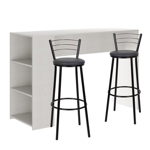 Bancada Alta para Cozinha Branca com 2 Banquetas