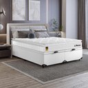 Ver imagem 1 de Cama Box Baú Casal Bipartido Couro Branco + Colchão Life D33 Pillow Top 61x138x188cm Branco