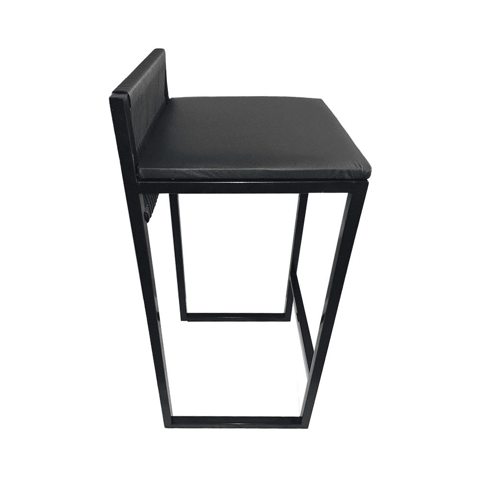 Banqueta Alta Bali Estilo Industrial Junco Preto Assento Preto - 2