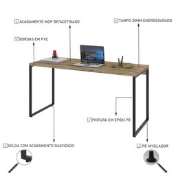 Mesa Para Computador Diretor Estilo Industrial 1,50m Kuadra - 4