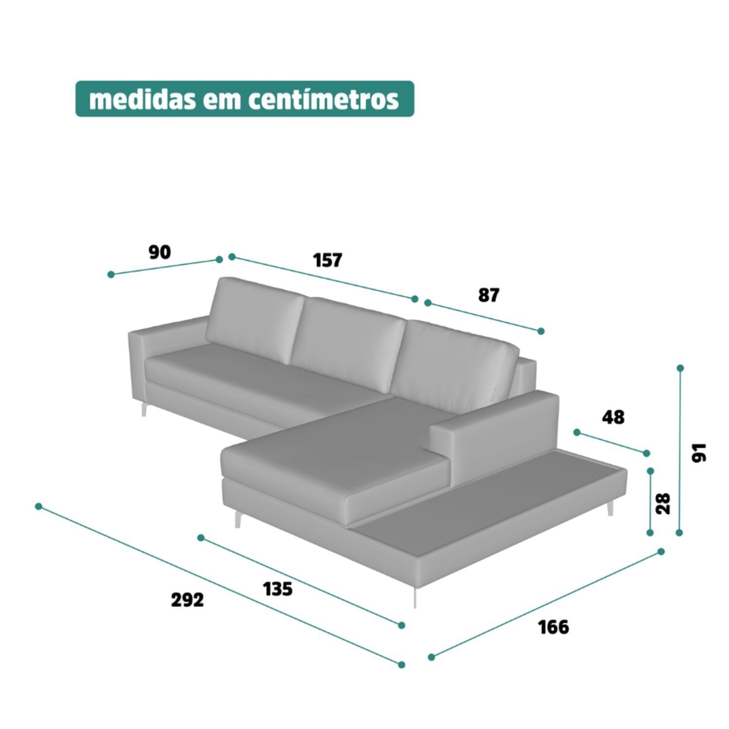 Sofá em Linho 292cm Chaise Direito e Deck Loft - 3