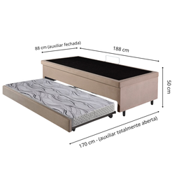 Bicama Box com Baú Solteiro 88x188 com Colchão Auxiliar Suede Bege - 3