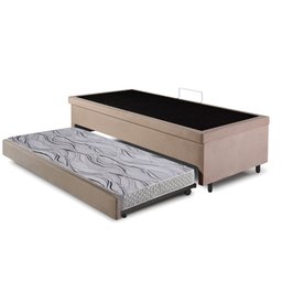 Bicama Box com Baú Solteiro 88x188 com Colchão Auxiliar Suede Bege - 9