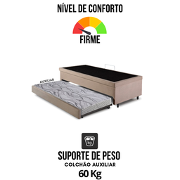 Bicama Box com Baú Solteiro 88x188 com Colchão Auxiliar Suede Bege - 7
