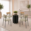 Ver imagem 5 de Kit 4 Cadeiras Sala de Jantar Lisa Pés Preto Linho/PU Bege/Caramelo m² - Monari Design