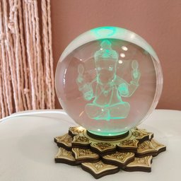 Luminária Bola de Cristal Ganesha - Base Led Colorido Flor de Lótus - 2
