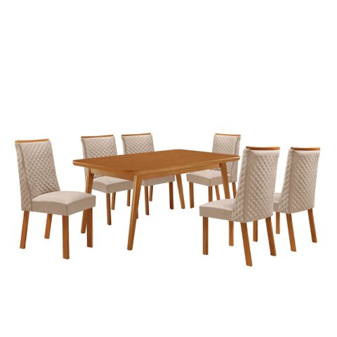 Mesa de Jantar Copper 180cm Tampo MDF Canto Copo Laminado e 6 Cadeiras Yasmin