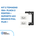 Ver imagem 1 de Kit 2 Tomadas 10a+ Placa 2 Postos + Suporte 4x2 Branco Pial Plus +