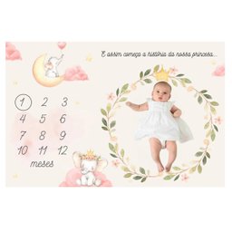 Lençol Mêsversário Cenário para Fotos Bebê Elefante Menina Minha Estrelinha Lençol Mêsversário Cenár - 1