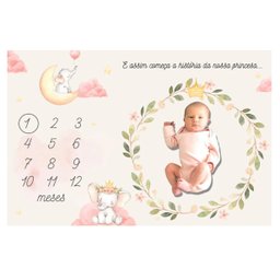 Lençol Mêsversário Cenário para Fotos Bebê Elefante Menina Minha Estrelinha Lençol Mêsversário Cenár - 2