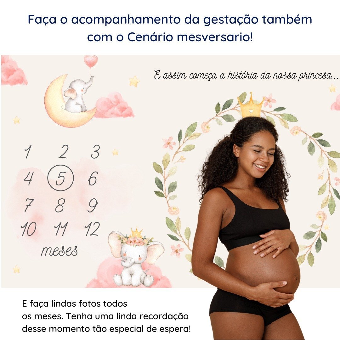 Lençol Mêsversário Cenário para Fotos Bebê Elefante Menina Minha Estrelinha Lençol Mêsversário Cenár - 4