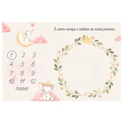 Lençol Mêsversário Cenário para Fotos Bebê Elefante Menina Minha Estrelinha Lençol Mêsversário Cenár - 3