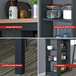 Bancada Cozinha Gourmet Ditália 3 Prateleiras CD-1022 cor:preto - 8