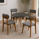 Ver imagem 1 de Kit Mesa Preta 90cm & 4 Cadeiras Estofadas Linho Design Elegante