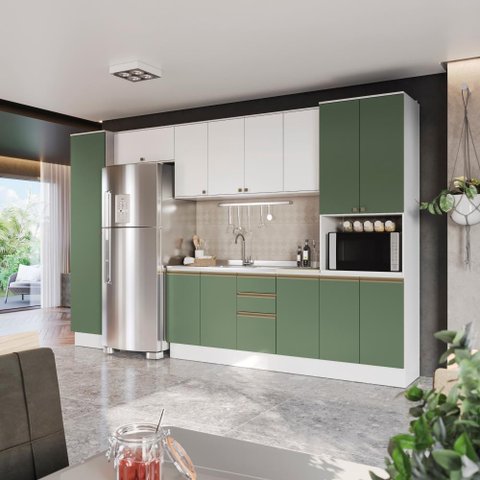 Cozinha Modulada Celeste Kappesberg 100% Mdf Branco/verde 8 Peças
