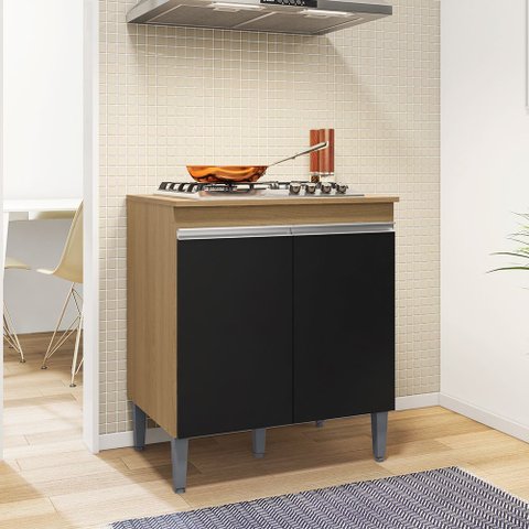 Balcão Cooktop Andréia com Tampo Amêndoa Preto Ajl Móveis