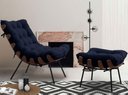 Ver imagem 5 de Poltrona com Puff Costela Sala Quarto Recepção Escritório Esqueleto Base Fixa Veludo Marinho