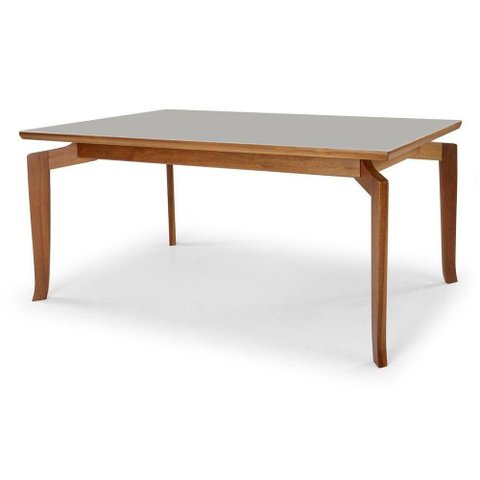 Mesa Bella 160 Vidro Off White Acabamento Castanho