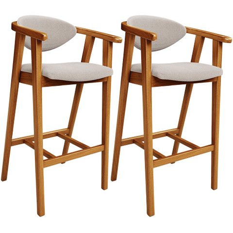 Kit 02 Banquetas Alta Para Cozinha Bancada Bar Sala de Jantar Fixa Cecília L02 Bouclê Creme - Lyam D