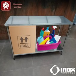Mesa Inox com Prateleira Lisa - Modelo 01 - Inox 304 - 300x100x90 Cm - 6