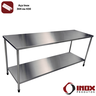 Mesa Inox com Prateleira Lisa - Modelo 01 - Inox 304 - 300x100x90 Cm - 2