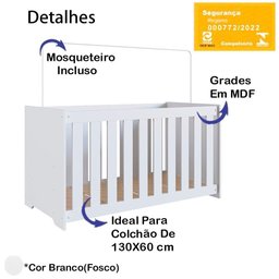 Berço com Mosquiteiro La001 Branco Comm Branco - 6