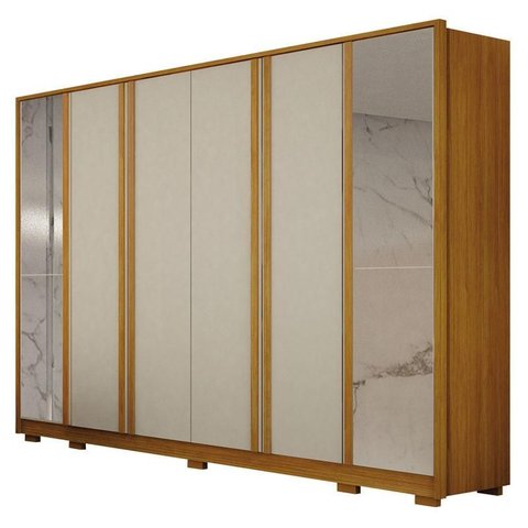 Guarda Roupa Casal Ares 6 Portas com Espelho Cinamomo Off-white - Leifer