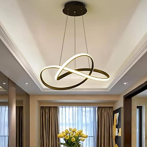 Lustre Luminaria Pendente Moderno para Sala de Estar Led Curve Infinito Dourado 40w 3 em 1 Bivolt
