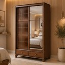 Ver imagem 4 de Guarda Roupa Solteiro Madeira Maciça 2 Portas Correr 2 Gavetas 141cm Aton S05 Ipê - Lyam Decor