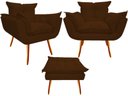 Ver imagem 1 de Kit 2 Poltronas + Puff Decorativo Opala Suede Marrom Pés Madeira Ms Decor
