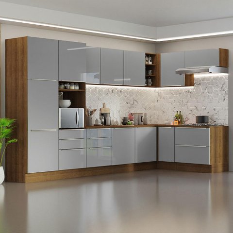 Armário de Cozinha Completa de Canto 546cm Rustic/Cinza Lux Madesa 05