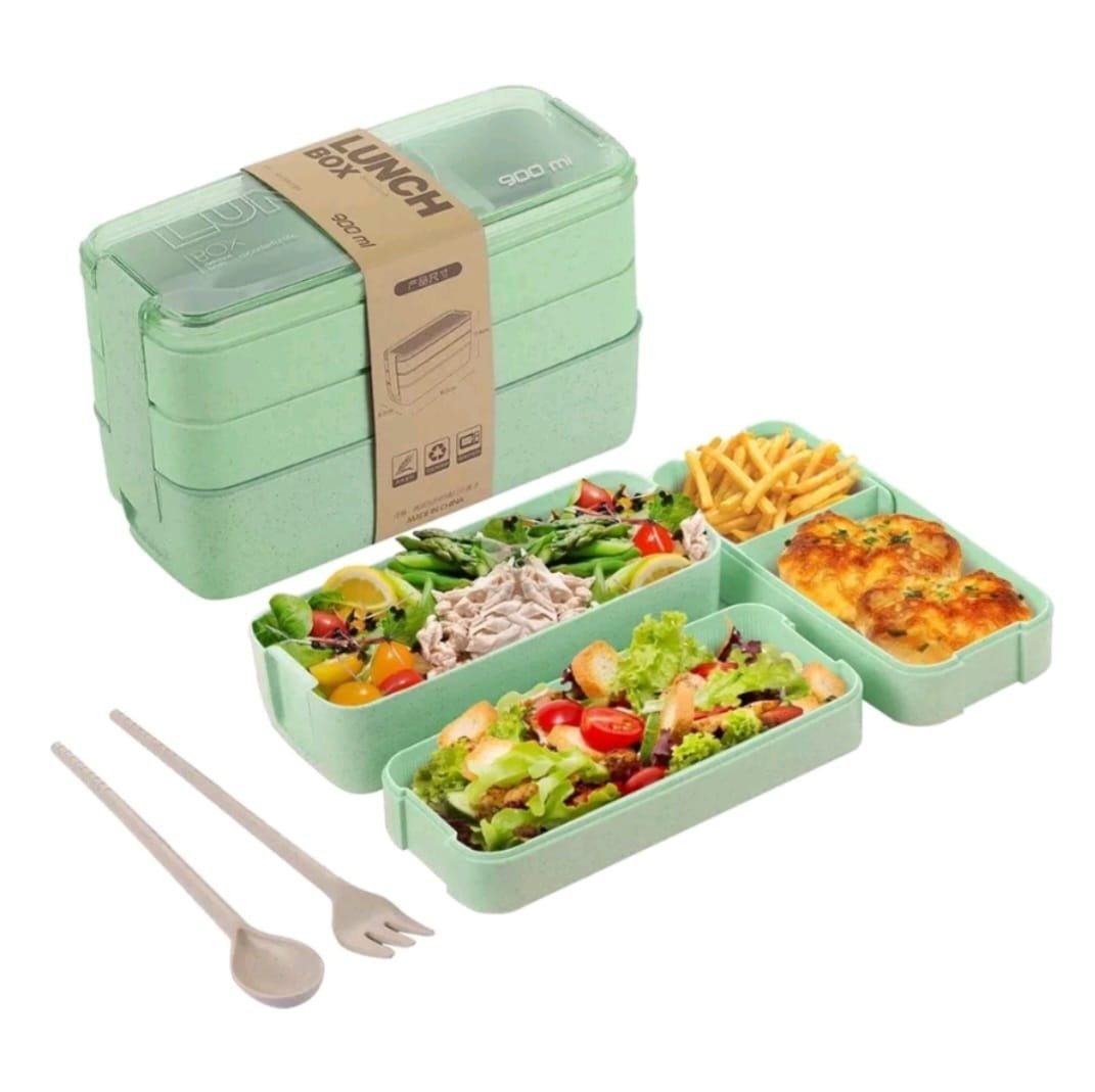 Marmita Fitness Lunch Box 900ml 3 Divisórias Cor Verde