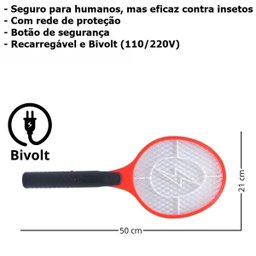 Raquete Elétrica Recarregável Mata Insetos - Prática e Segura - 3