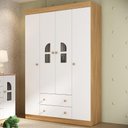 Ver imagem 1 de Guarda-roupa Infantil 122cm com Vidro 4 Portas e 2 Gavetas Amora Multimóveis Mp4509 Madeirado/