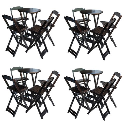 Kit 4 Jogos de Mesa Bistrô de Madeira com 4 Cadeiras Dobrável Ideal para Bar e Restaurante Tabaco