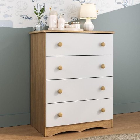 Cômoda Infantil 65cm com 4 Gavetas Realeza Multimóveis Mp4433 Madeirado/branco Madeirado/branco
