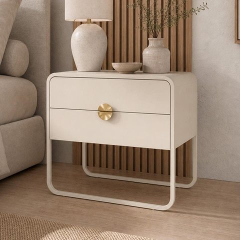 Mesa de Cabeceira Industrial Orgânico 2 Gavetas 60cm Alek A03 Off White - Lyam Decor
