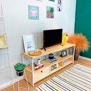 Ver imagem 3 de Rack de TV Industrial de Ferro e Madeira Style Square 2 Nichos e 1 Nicho Gaveta Natural e Branco