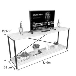 Rack de TV Industrial de Ferro e Madeira Style Square 2 Nichos e 1 Nicho Gaveta Natural e Branco - 4